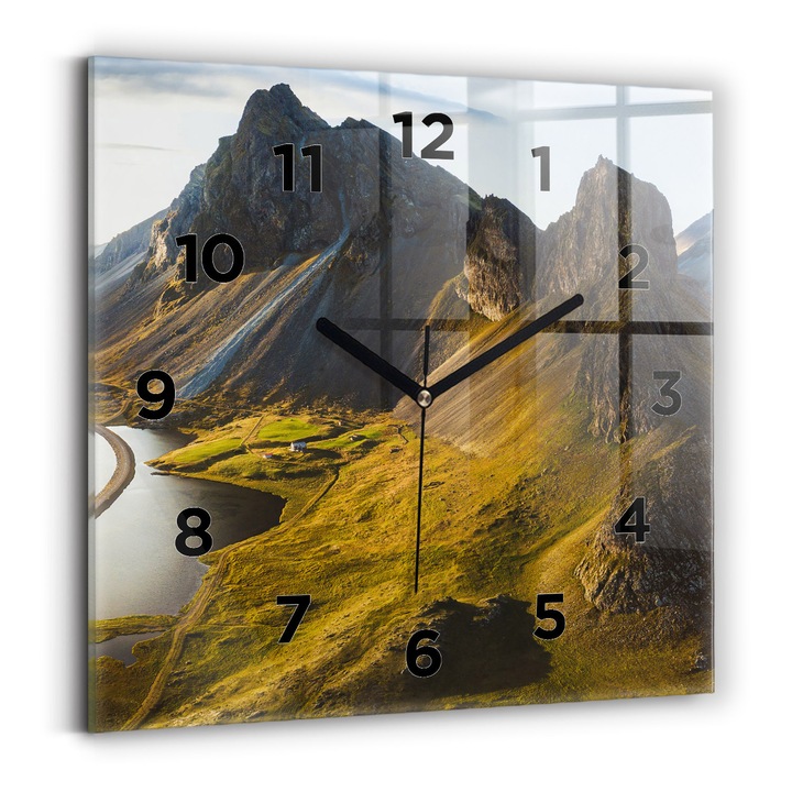 Falióra, Wallfluent, üveg, Fekete mutatók, számok, Zöld, Négyzetek 30x30 cm, 010010500010200269187