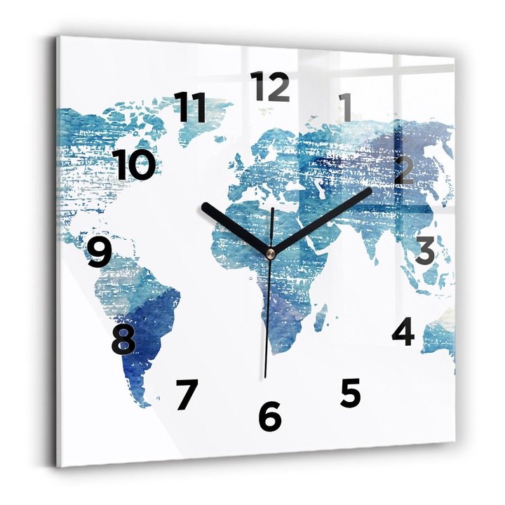 Falióra, Wallfluent, üveg, Fekete mutatók, számok, Kék, Négyzetek 30x30 cm, 010010500010200268537