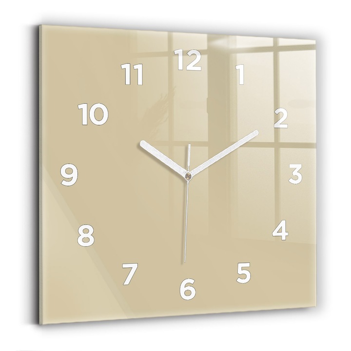 Falióra, Wallfluent, üveg, Fehér mutatók, számok, Natúr bézs, Négyzetek 30x30 cm, 010010500010100273626