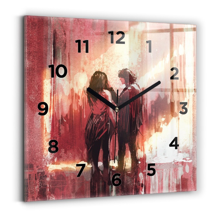 Falióra, Wallfluent, üveg, Fekete mutatók, számok, Piros, Négyzetek 30x30 cm, 010010500010200269144