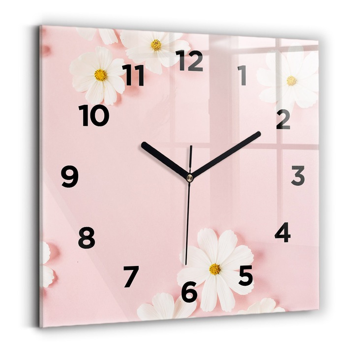 Falióra, Wallfluent, üveg, Fekete mutatók, számok, Rózsaszín, Négyzetek 30x30 cm, 010010500010200269285