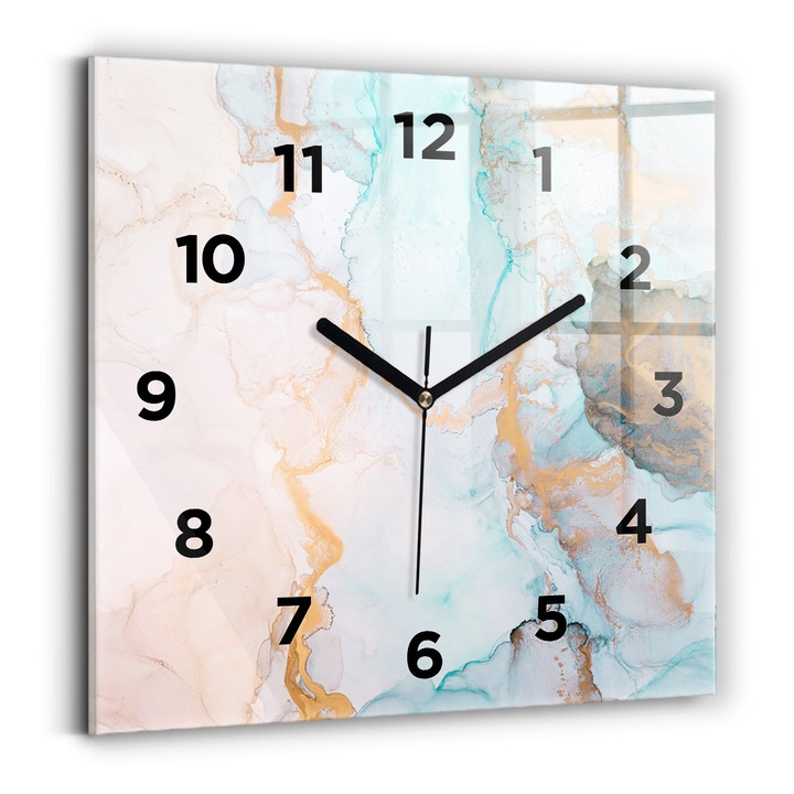 Falióra, Wallfluent, üveg, Fekete mutatók, számok, Többszínű, Négyzetek 30x30 cm, 010010500010200269237