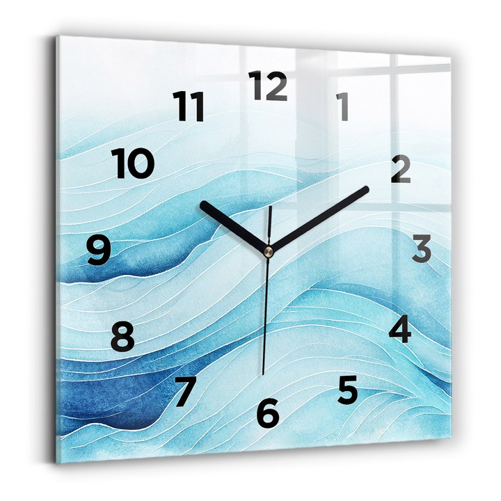 Ceas de perete, Wallfluent, de sticla, Mainile negre, cifrele, Albastru, Patrate 30x30 cm, 010010500010200269888