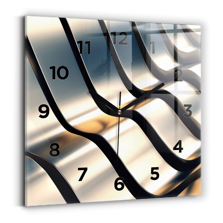 Falióra, Wallfluent, üveg, Fekete mutatók, számok, Ezüst, Négyzetek 30x30 cm, 010010500010200268723