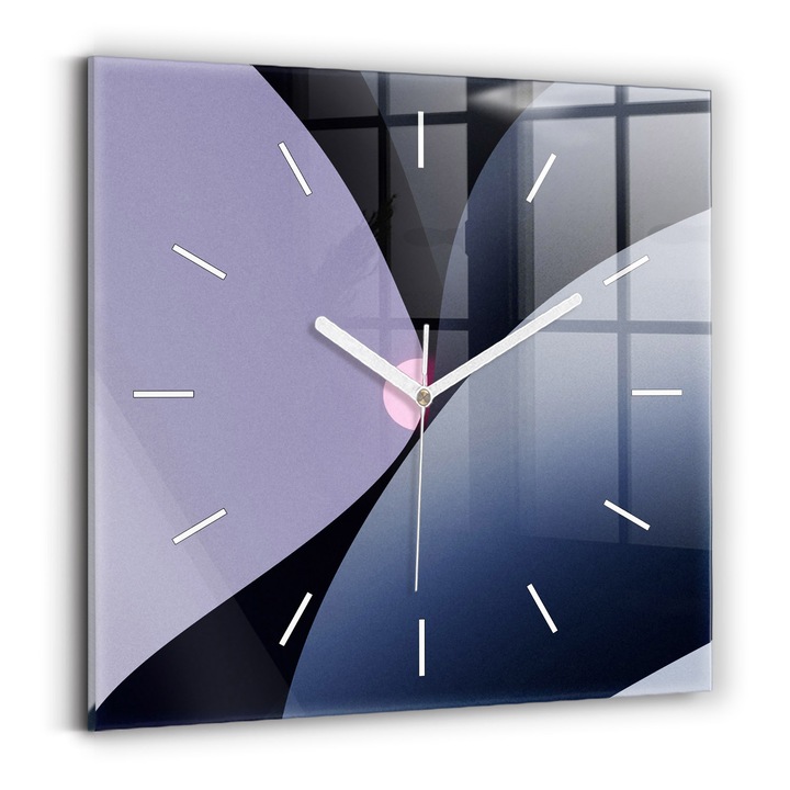 Falióra, Wallfluent, üveg, Fehér mutatók, Számok nélkül, Napabsztrakció, Rózsaszín, Négyzetek 30x30 cm, 010010500010100271703