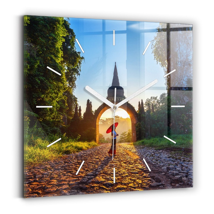 Falióra, Wallfluent, üveg, Fehér mutatók, Nincsenek számok, Surrat Thailan Surrat Park, Zöld, Négyzetek 30x30 cm, 010010500010100270520