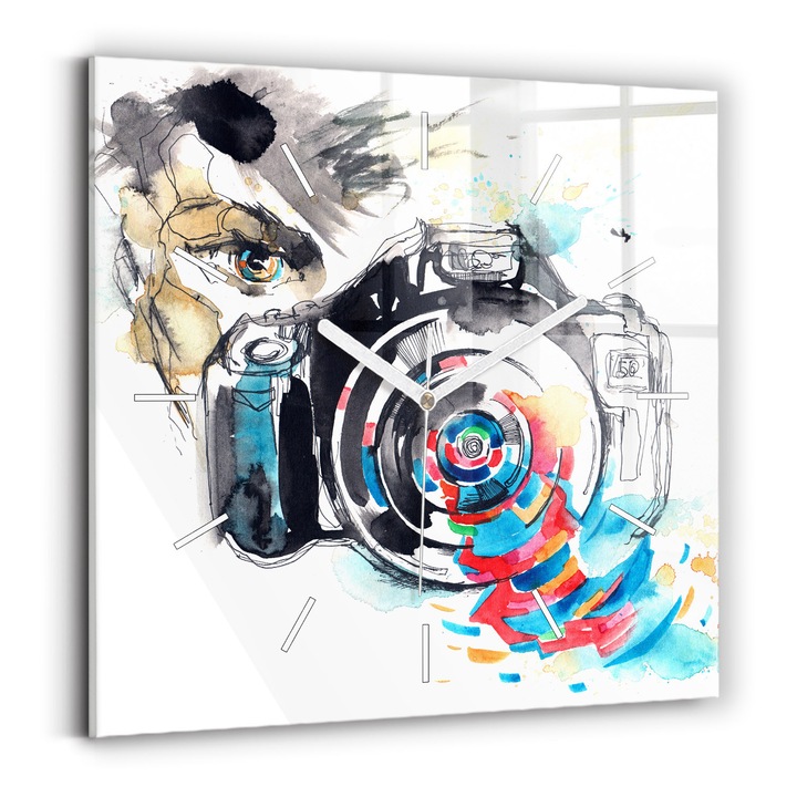 Falióra, Wallfluent, üveg, Fehér mutatók, Nincsenek számok, Női fotós, Kék, Négyzetek 30x30 cm, 010010500010100271588