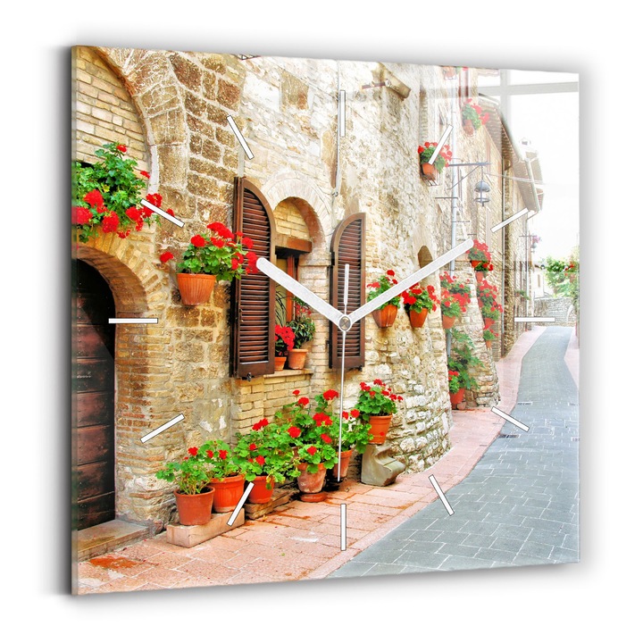 Falióra, Wallfluent, üveg, Fehér mutatók, Számok nélkül, Festői utca, Zöld, Négyzetek 30x30 cm, 010010500010100161171