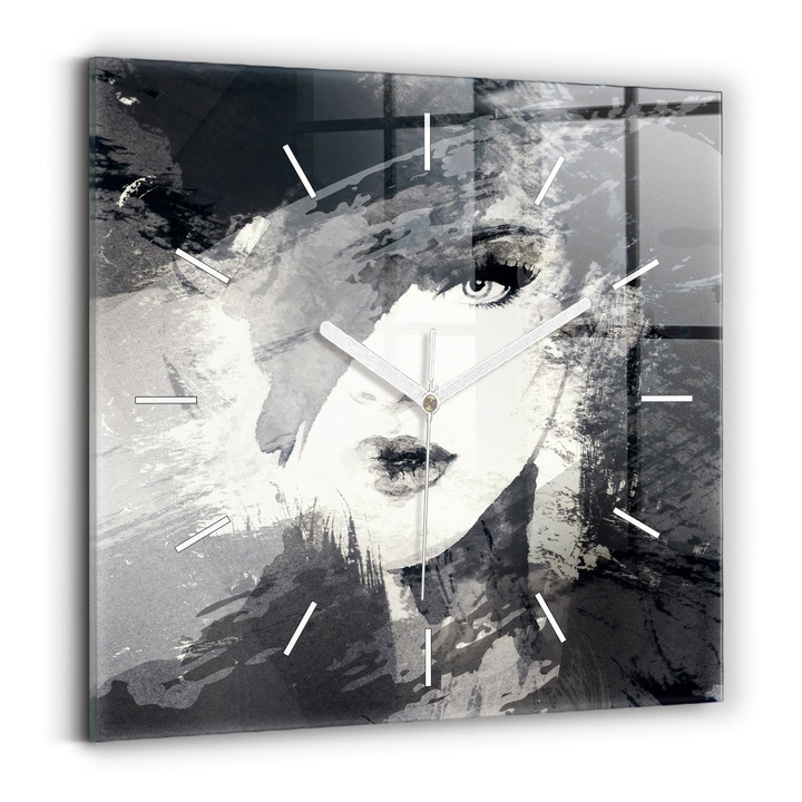 Falióra, Wallfluent, üveg, Fehér mutatók, Nincsenek számok, Női - akvarellek, Fehér, Négyzetek 30x30 cm, 010010500010100271796