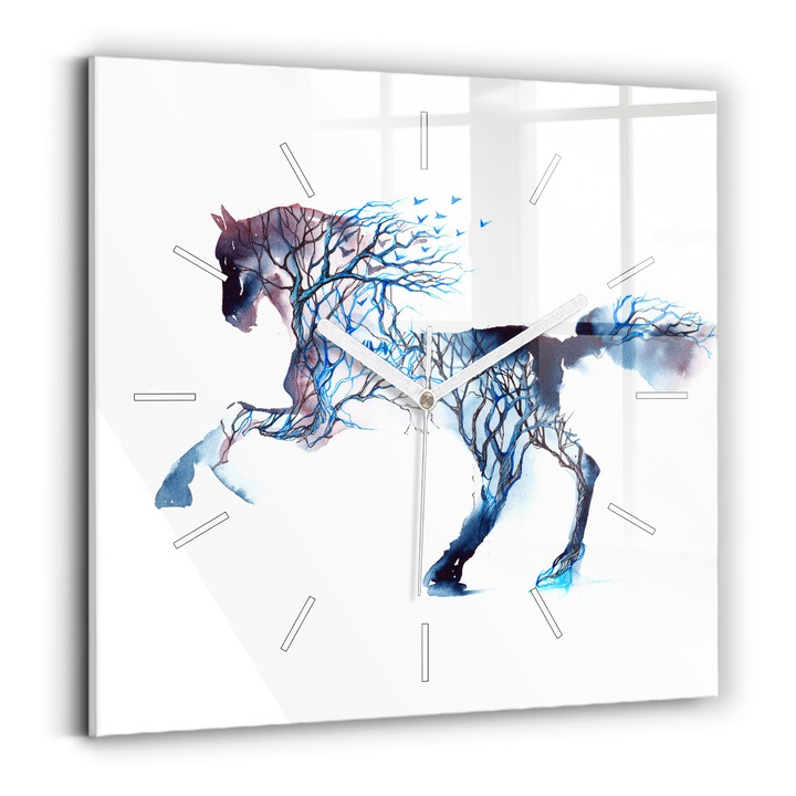 Falióra, Wallfluent, üveg, Fehér mutatók, Nincsenek számok, Állati természet, Kék, Négyzetek 30x30 cm, 010010500010100270453