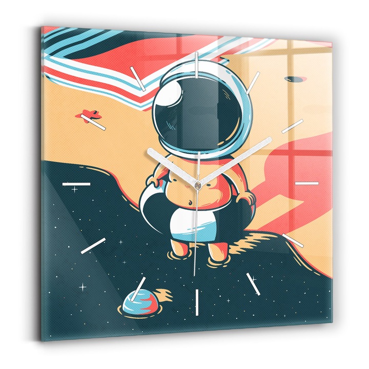 Falióra, Wallfluent, üveg, Fehér mutatók, Számok nélkül, Gyerekek fantáziája, Narancs, Négyzetek 30x30 cm, 010010500010100270486