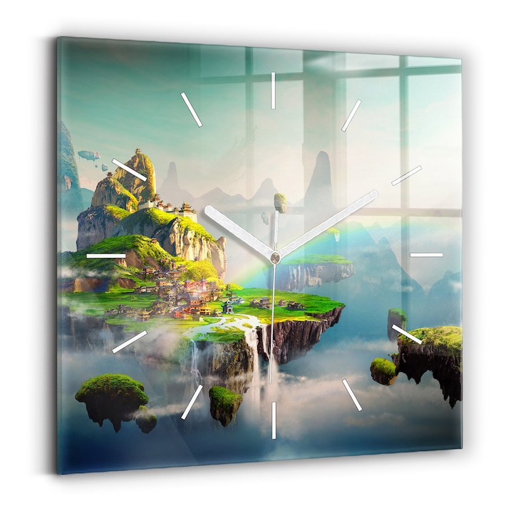 Falióra, Wallfluent, üveg, Fehér mutatók, Nincsenek számok, Kínai fantázia, Zöld, Négyzetek 30x30 cm, 010010500010100270602