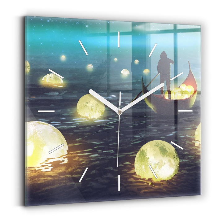 Falióra, Wallfluent, üveg, Fehér mutatók, Nincsenek számok, Absztrakció, Kék, Négyzetek 30x30 cm, 010010500010100270686