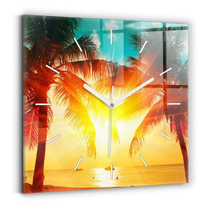 Falióra, Wallfluent, üveg, Fehér mutatók, Számok nélkül, Nyári pihenés, Sárga, Négyzetek 30x30 cm, 010010500010100270697