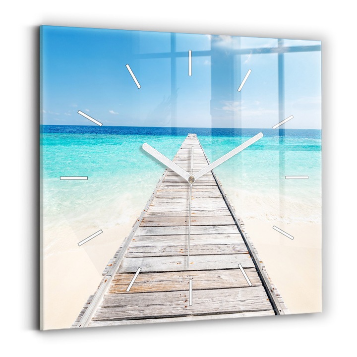 Falióra, Wallfluent, üveg, Fehér mutatók, Nincsenek számok, Trópusi sziget, Többszínű, Négyzetek 30x30 cm, 010010500010100270735