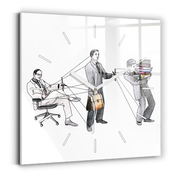 Falióra, Wallfluent, üveg, Fehér mutatók, Számok nélkül, Babaemberek, Fekete, Négyzetek 30x30 cm, 010010500010100271702