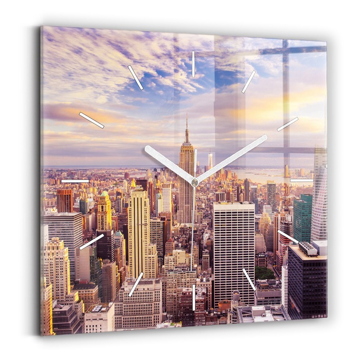 Falióra, Wallfluent, üveg, Fehér mutatók, Nincsenek számok, Sunset New York, Bézs, Négyzetek 30x30 cm, 010010500010100270717