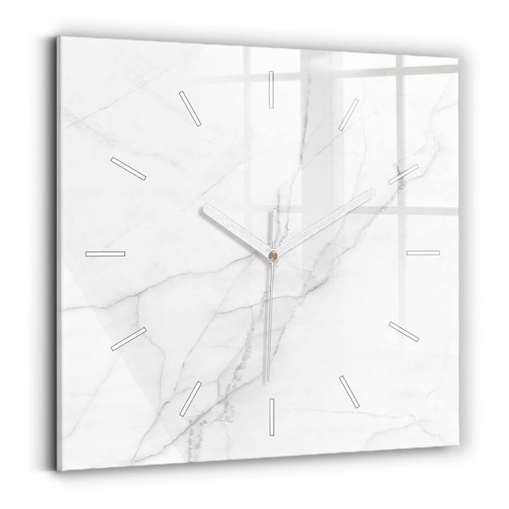 Falióra, Wallfluent, üveg, Fehér mutatók, Számok nélkül, Dekoratív márvány, Fehér, Négyzetek 30x30 cm, 010010500010100270775