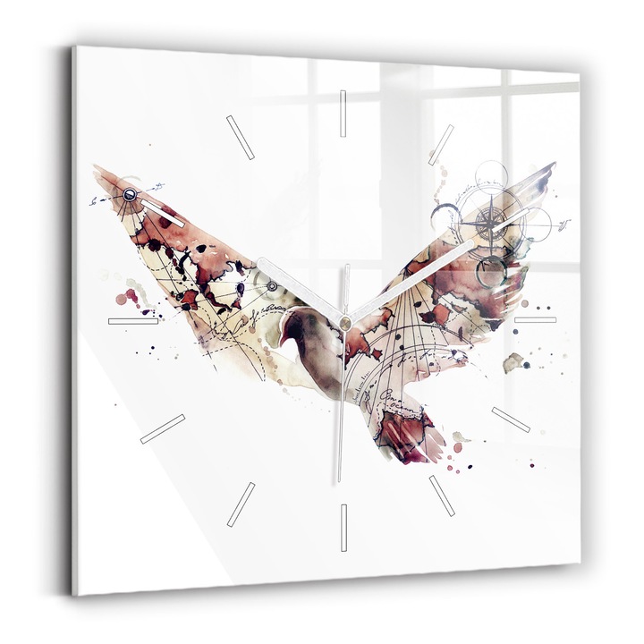 Falióra, Wallfluent, üveg, Fehér mutatók, Nincsenek számok, Absztrakt nézet, Barna, Négyzetek 30x30 cm, 010010500010100270805