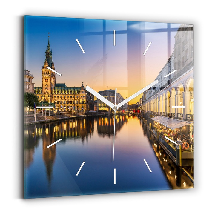 Falióra, Wallfluent, üveg, Fehér mutatók, Nincsenek számok, Hamburgi Városháza, Rózsaszín, Négyzetek 30x30 cm, 010010500010100270669