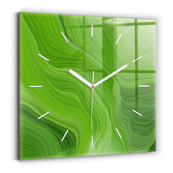 Falióra, Wallfluent, üveg, Fehér mutatók, Nincsenek számok, Modern hullámok, Zöld, Négyzetek 30x30 cm, 010010500010100271050