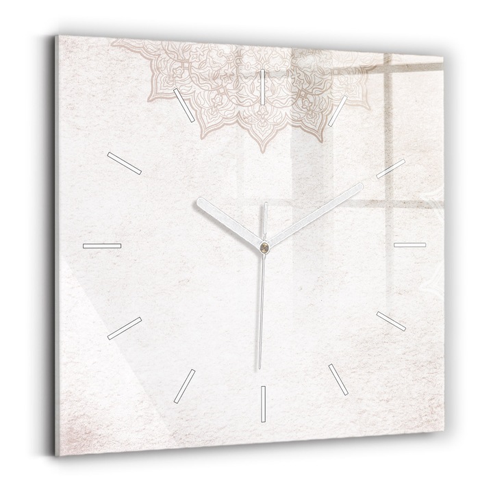 Falióra, Wallfluent, üveg, Fehér mutatók, Számok nélkül, Dekoratív minta, Szürke, Négyzetek 30x30 cm, 010010500010100271058