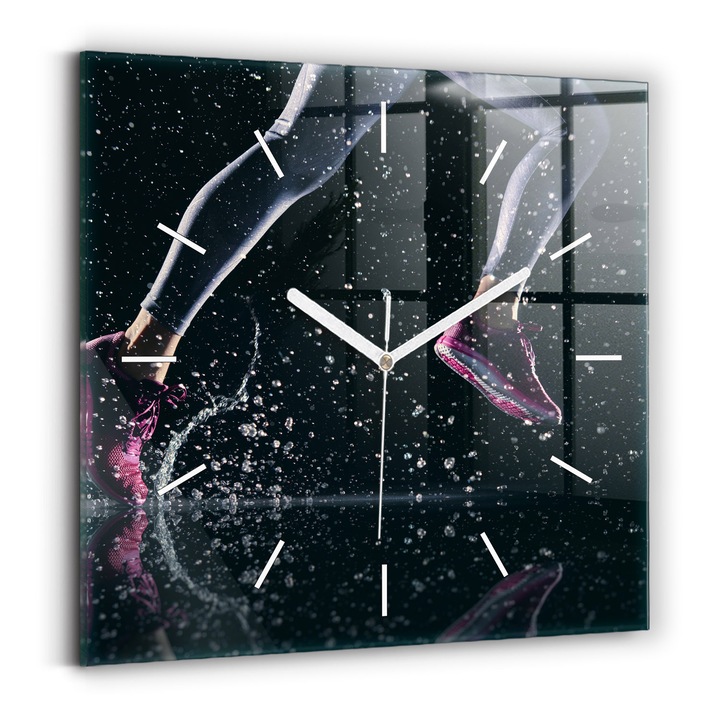 Falióra, Wallfluent, üveg, Fehér kezek, Nincs szám, Egészséges életmód és futás, Rózsaszín, Négyzetek 30x30 cm, 010010500010100271241