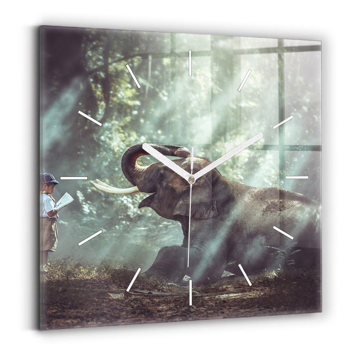 Falióra, Wallfluent, üveg, Fehér mutatók, Nincsenek számok, A fiú olvassa a könyvet, Barna, Négyzetek 30x30 cm, 010010500010100271709