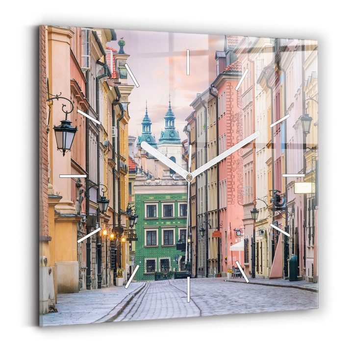 Falióra, Wallfluent, üveg, Fehér mutatók, Nincsenek számok, Varsó óvárosa, Zöld, Négyzetek 30x30 cm, 010010500010100270952