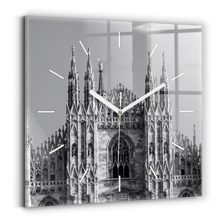 Falióra, Wallfluent, üveg, Fehér mutatók, Nincsenek számok, Cathedral Duomo di Milano, Fekete, Négyzetek 30x30 cm, 010010500010100271909
