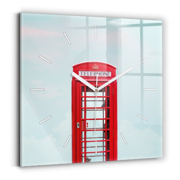 Falióra, Wallfluent, üveg, Fehér mutatók, Szám nélkül, telefonfülke, Kék, Négyzetek 30x30 cm, 010010500010100271918