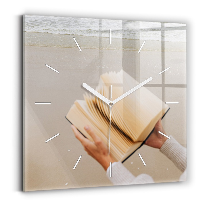 Falióra, Wallfluent, üveg, Fehér mutatók, Nincsenek számok, Egy pillanat egy könyvvel, Sárga, Négyzetek 30x30 cm, 010010500010100271934