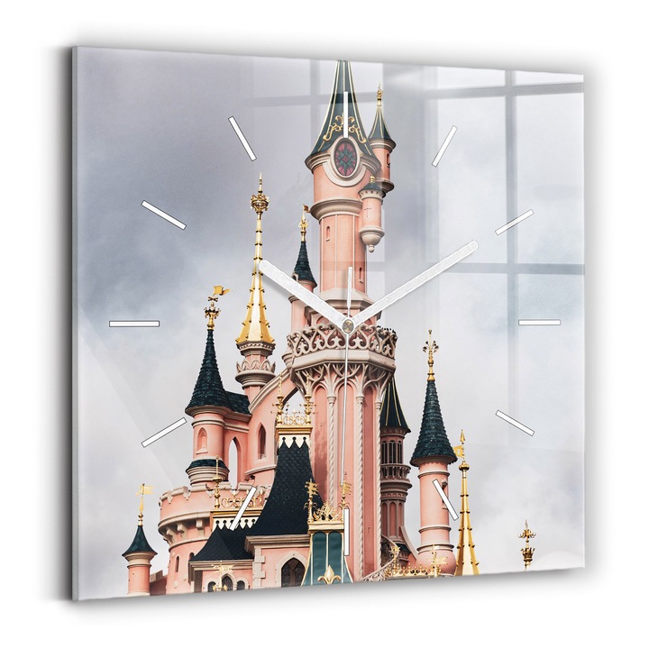 Falióra, Wallfluent, üveg, Fehér mutatók, Nincsenek számok, Disneyland Paris Castle, Rózsaszín, Négyzetek 30x30 cm, 010010500010100271831