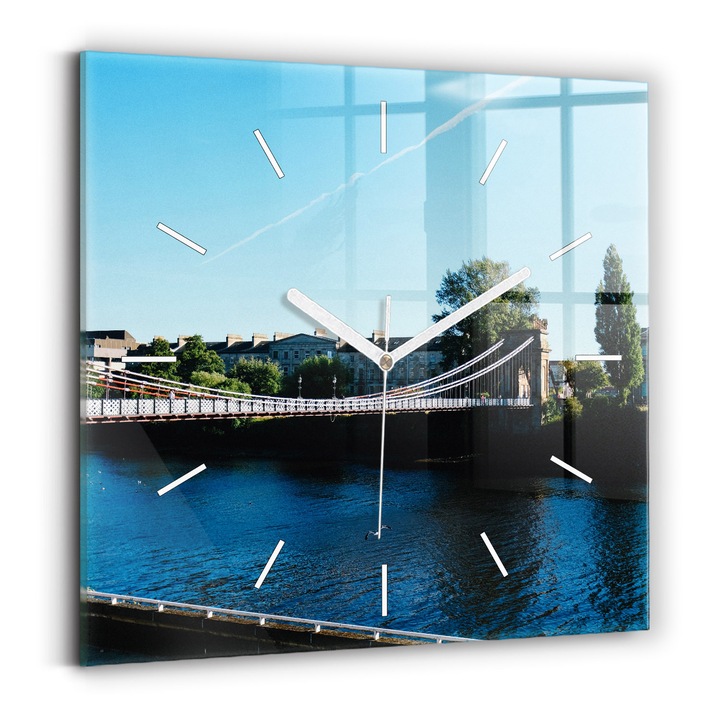 Falióra, Wallfluent, üveg, fehér mutatók, számok nélkül, Southportland Scotland, kék, négyzetek 30x30 cm, 010010500010100271846