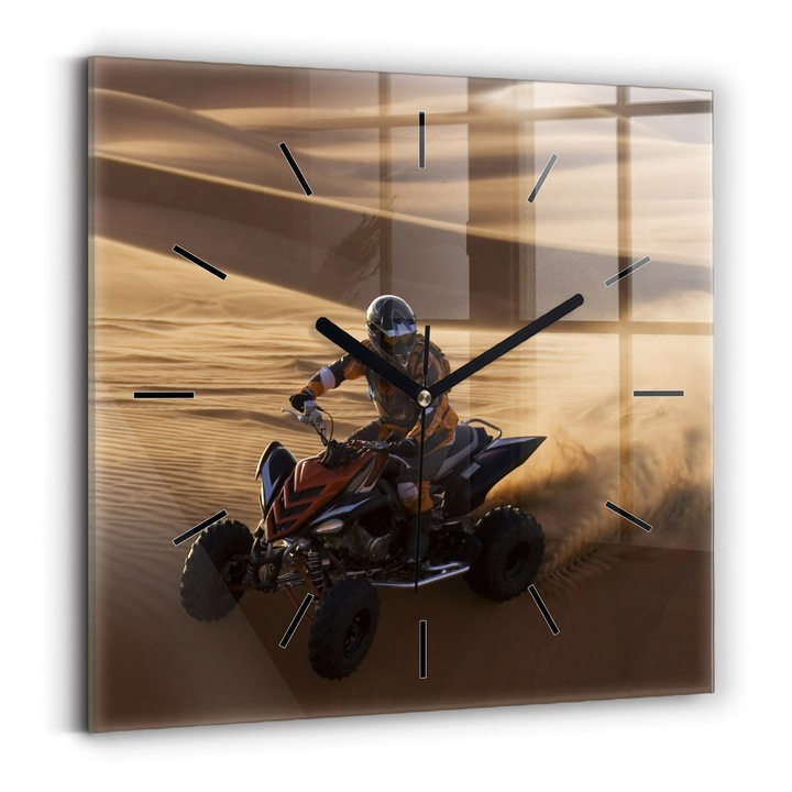 Falióra, Wallfluent, üveg, Fekete mutatók, Számok nélkül, Quad a sivatagban, Barna, Négyzetek 30x30 cm, 010010500010200267667