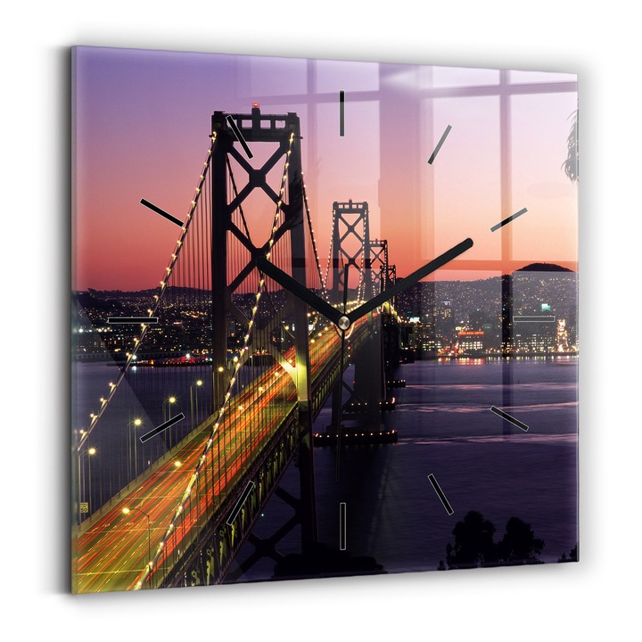 Falióra, Wallfluent, üveg, Fekete mutatók, Nincsenek számok, Sunse Sunset, Rózsaszín, Négyzetek 30x30 cm, 010010500010200267525