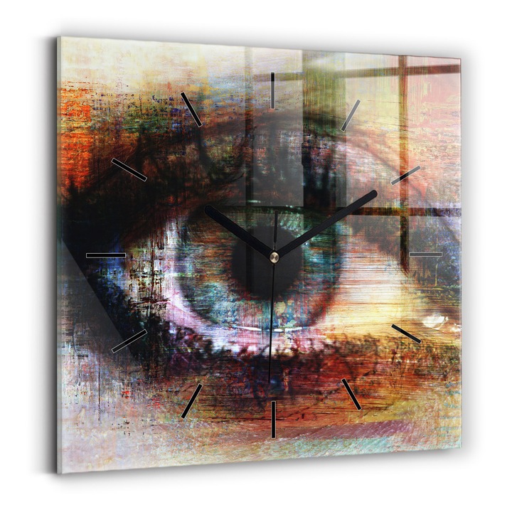 Falióra, Wallfluent, üveg, Fekete mutatók, Nincsenek számok, Street art szemek, Narancs, Négyzetek 30x30 cm, 010010500010200266984