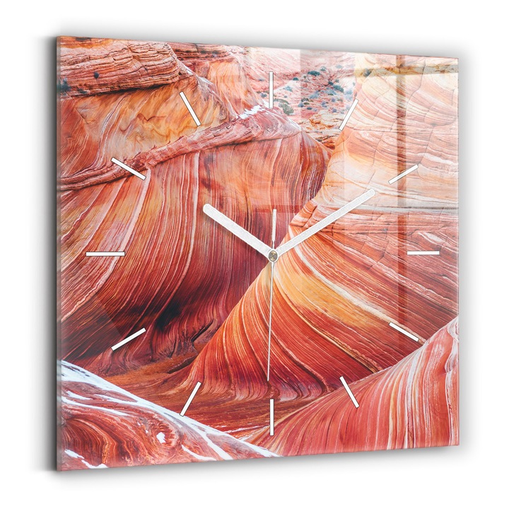 Falióra, Wallfluent, üveg, Fehér mutatók, Számok nélkül, Festői Grand Canyon, Sárga, Négyzetek 30x30 cm, 010010500010100271895