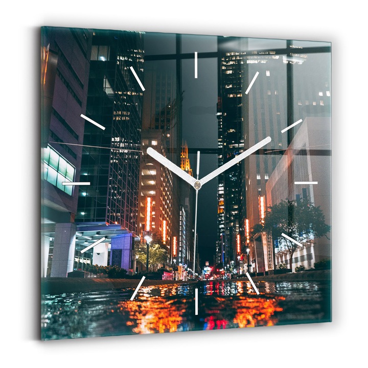 Falióra, Wallfluent, üveg, Fehér mutatók, Nincsenek számok, Houston Hilton Hotel, Fekete, Négyzetek 30x30 cm, 010010500010100271917