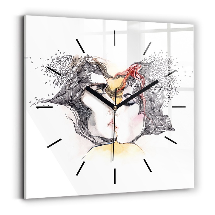 Falióra, Wallfluent, üveg, Fekete mutatók, Nincsenek számok, Imádok rajzolni csókot, Narancs, Négyzetek 30x30 cm, 010010500010200267944