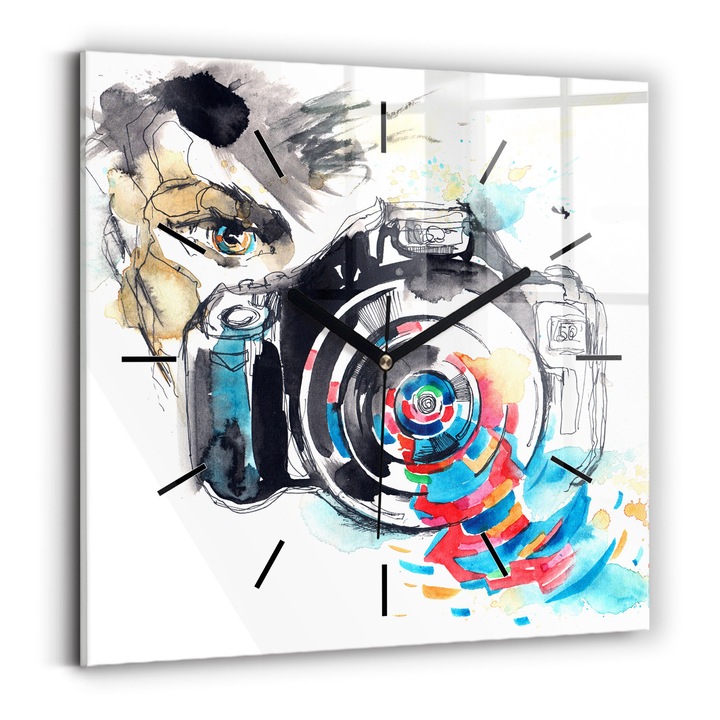 Falióra, Wallfluent, üveg, Fekete mutatók, Nincsenek számok, Női fotós, Kék, Négyzetek 30x30 cm, 010010500010200268118