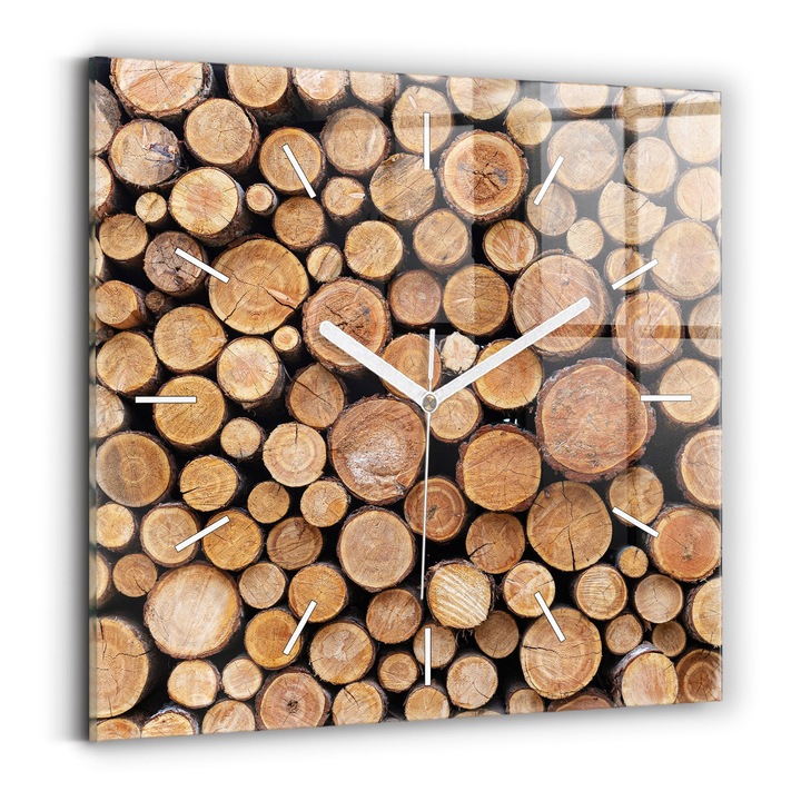 Falióra, Wallfluent, üveg, Fehér mutatók, Számok nélkül, Fák, Barna, Négyzetek 30x30 cm, 010010500010100271006