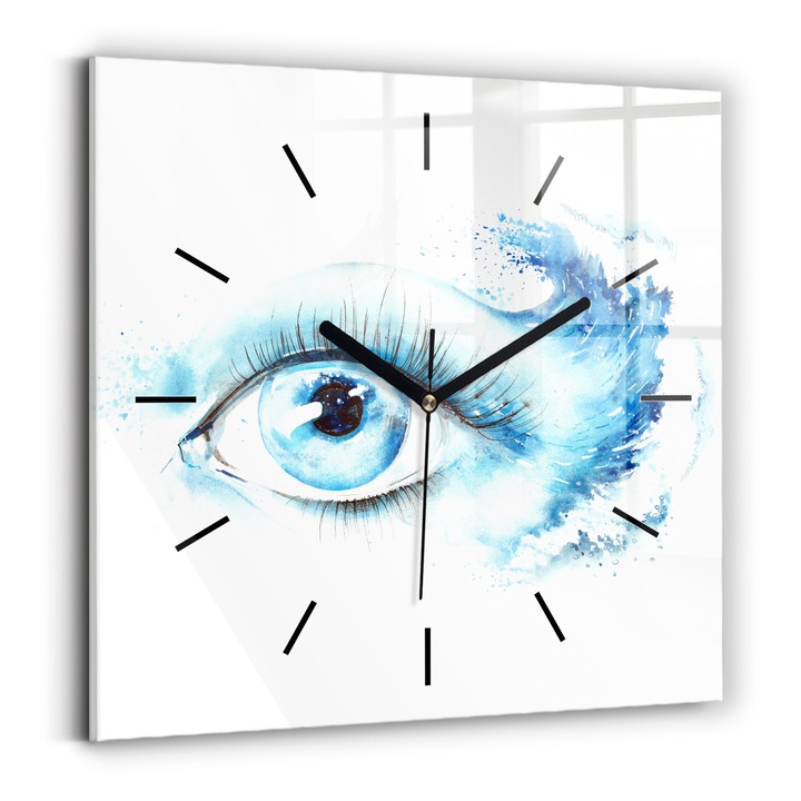 Falióra, Wallfluent, üveg, Fekete mutatók, Nincsenek számok, Morskie Oko, Kék, Négyzetek 30x30 cm, 010010500010200267935