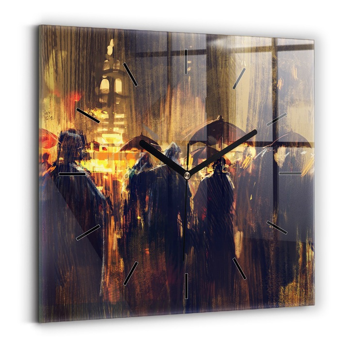 Falióra, Wallfluent, üveg, Fekete mutatók, Nincsenek számok, Impresszionizmus a művészeti piacon, Barna, Négyzetek 30x30 cm, 010010500010200255604