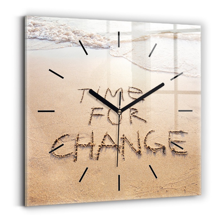 Falióra, Wallfluent, üveg, Fekete mutatók, Számok nélkül, Árajánlat a strandon, Többszínű, Négyzetek 30x30 cm, 010010500010200267057