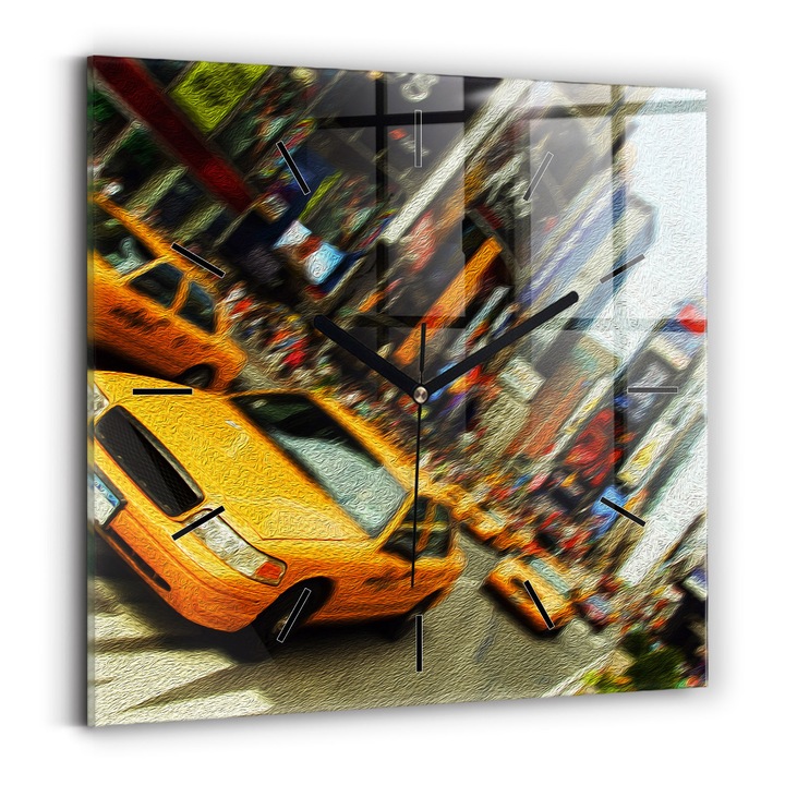 Falióra, Wallfluent, üveg, Fekete mutatók, Nincs szám, New York-i taxik, Sárga, Négyzetek 30x30 cm, 010010500010200267283