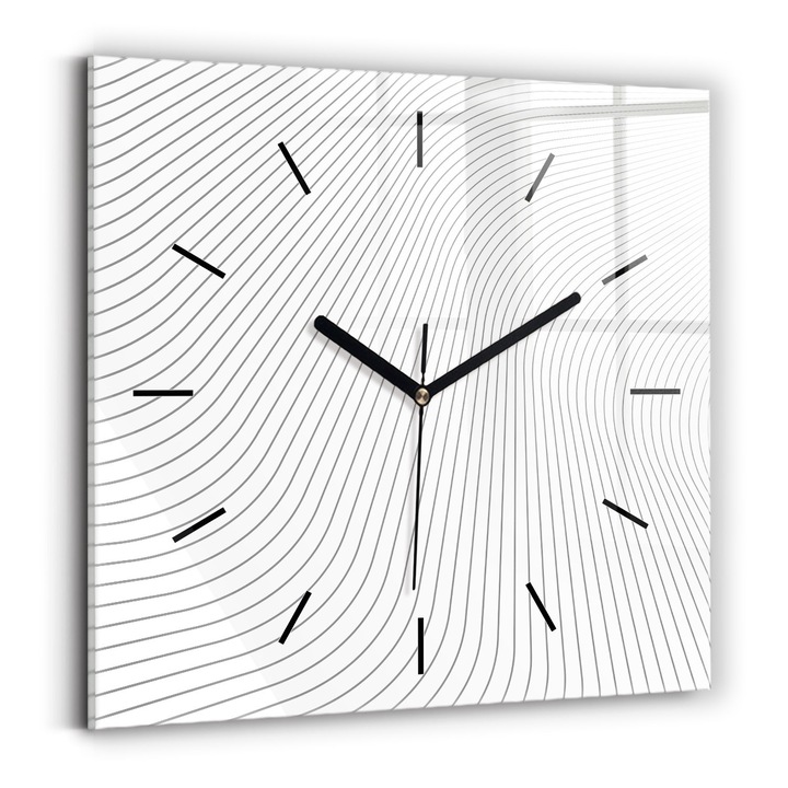 Falióra, Wallfluent, üveg, Fekete mutatók, Nincsenek számok, Absztrakciós vonalak, Többszínű, Négyzetek 30x30 cm, 010010500010200267369
