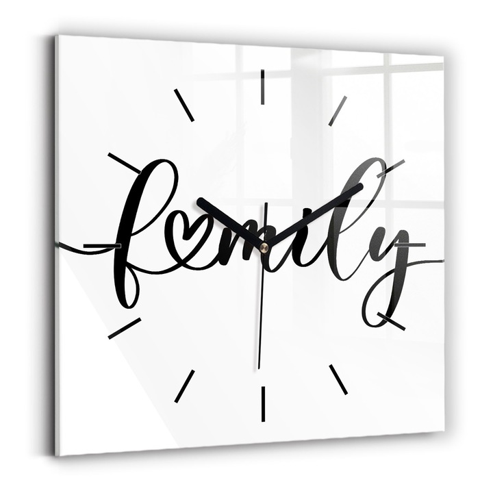 Falióra, Wallfluent, üveg, Fekete mutatók, Nincsenek számok, Család és szív, Többszínű, Négyzetek 30x30 cm, 010010500010200267687