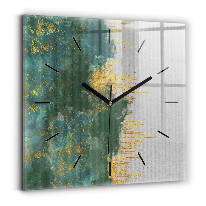 Falióra, Wallfluent, üveg, Fekete mutatók, Számok nélkül, Dekoratív modell, Többszínű, Négyzetek 30x30 cm, 010010500010200267990