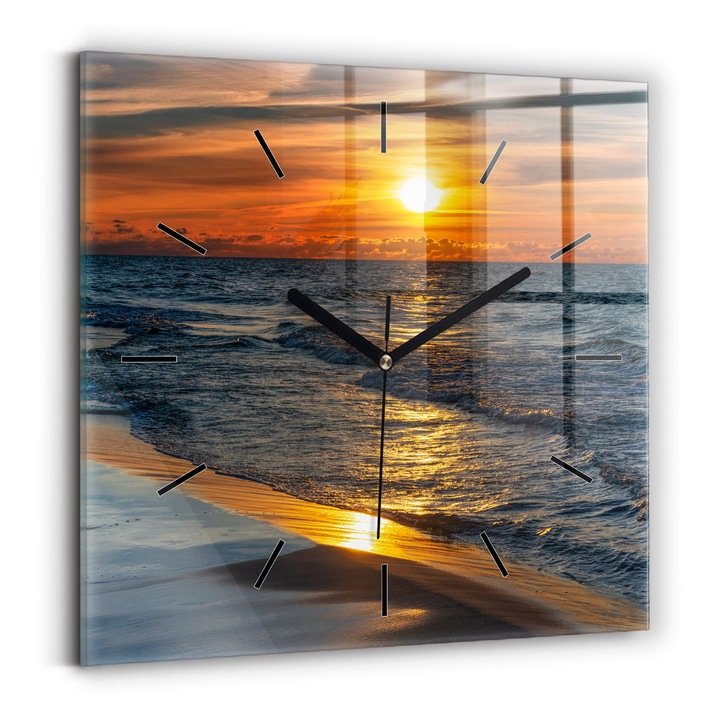 Falióra, Wallfluent, üveg, Fekete mutatók, Nincsenek számok, Władysławowo Balti-tenger, Narancs, Négyzetek 30x30 cm, 010010500010200267854